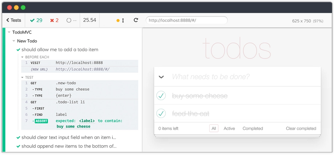 De test runner in actie. Bron: cypress.io